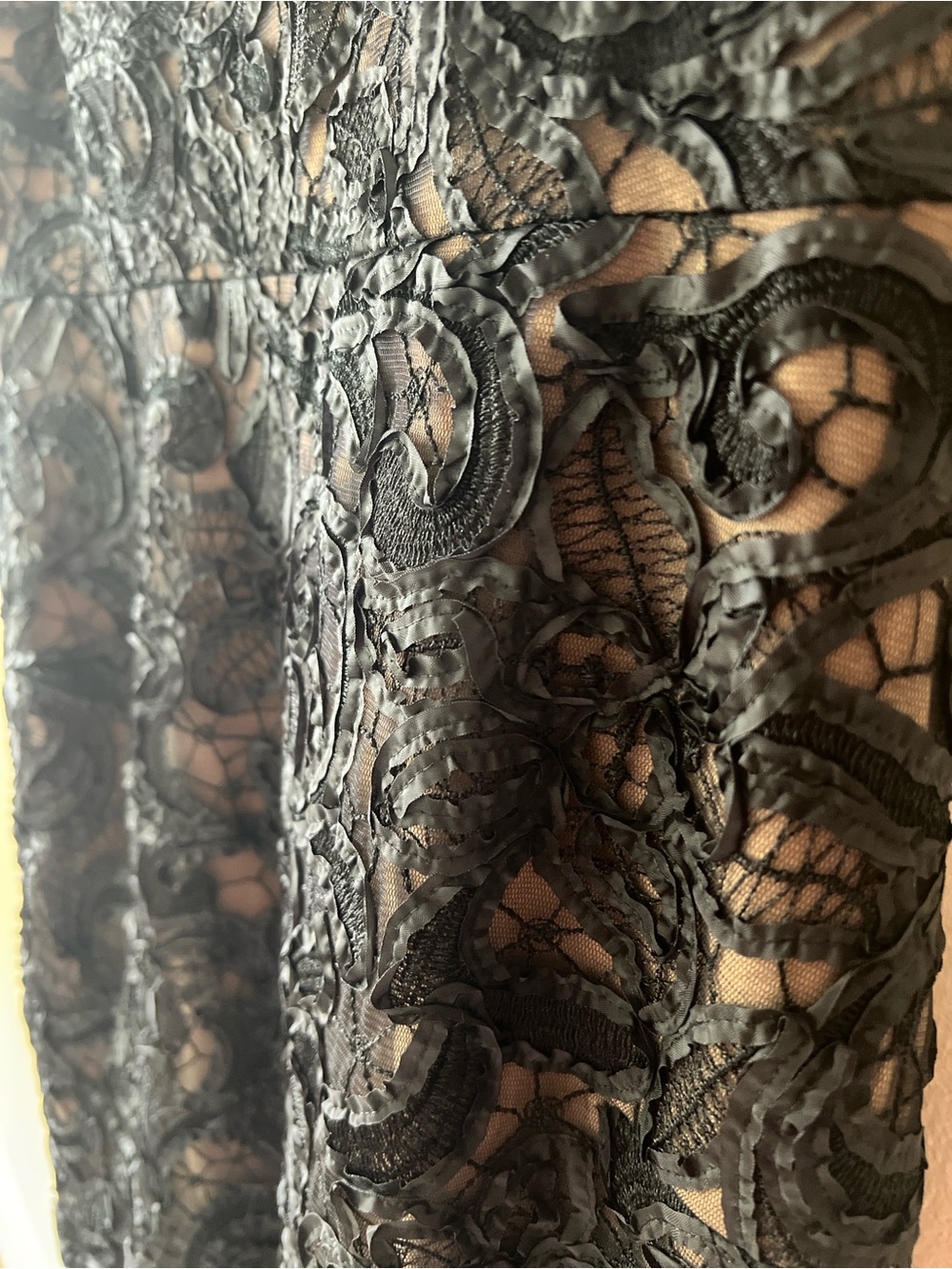 Vintage 80s Tadashi Shoji Black Lace Midi Dress with Nude Underlay - Picture 5 of 7